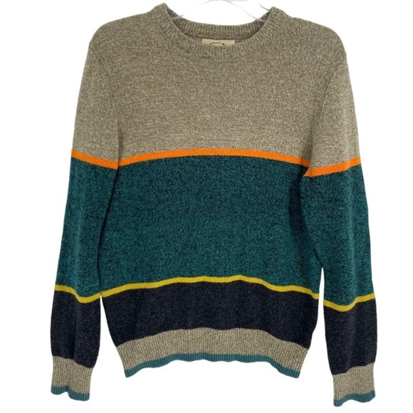 O'Hanlon Mills Colorblock w/Stripes Wool Blend Preppy Collegiate Sweater - Sz S - Picture 1 of 14